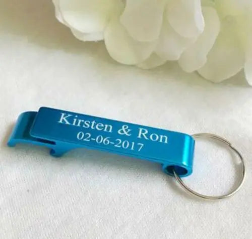 50pcs Personalized Engraved Bottle Opener Key Rings Wedding Name and - Shakefav.com