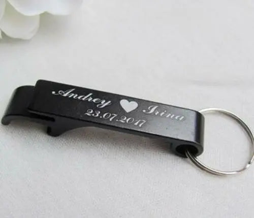 50pcs Personalized Engraved Bottle Opener Key Rings Wedding Name and - Shakefav.com