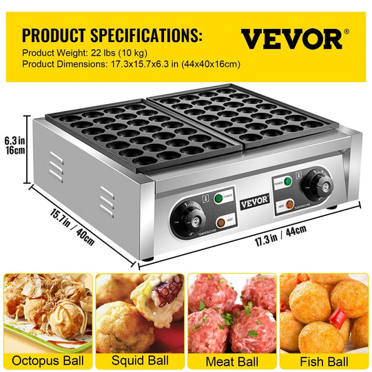 VEVOR Electric Takoyaki Maker Commercial Takoyaki Machine Non Stick - Shakefav.com