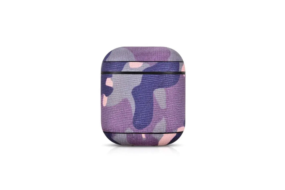 Camo Purple Premium Leather AirPods 1 & 2 Case - Shakefav.com