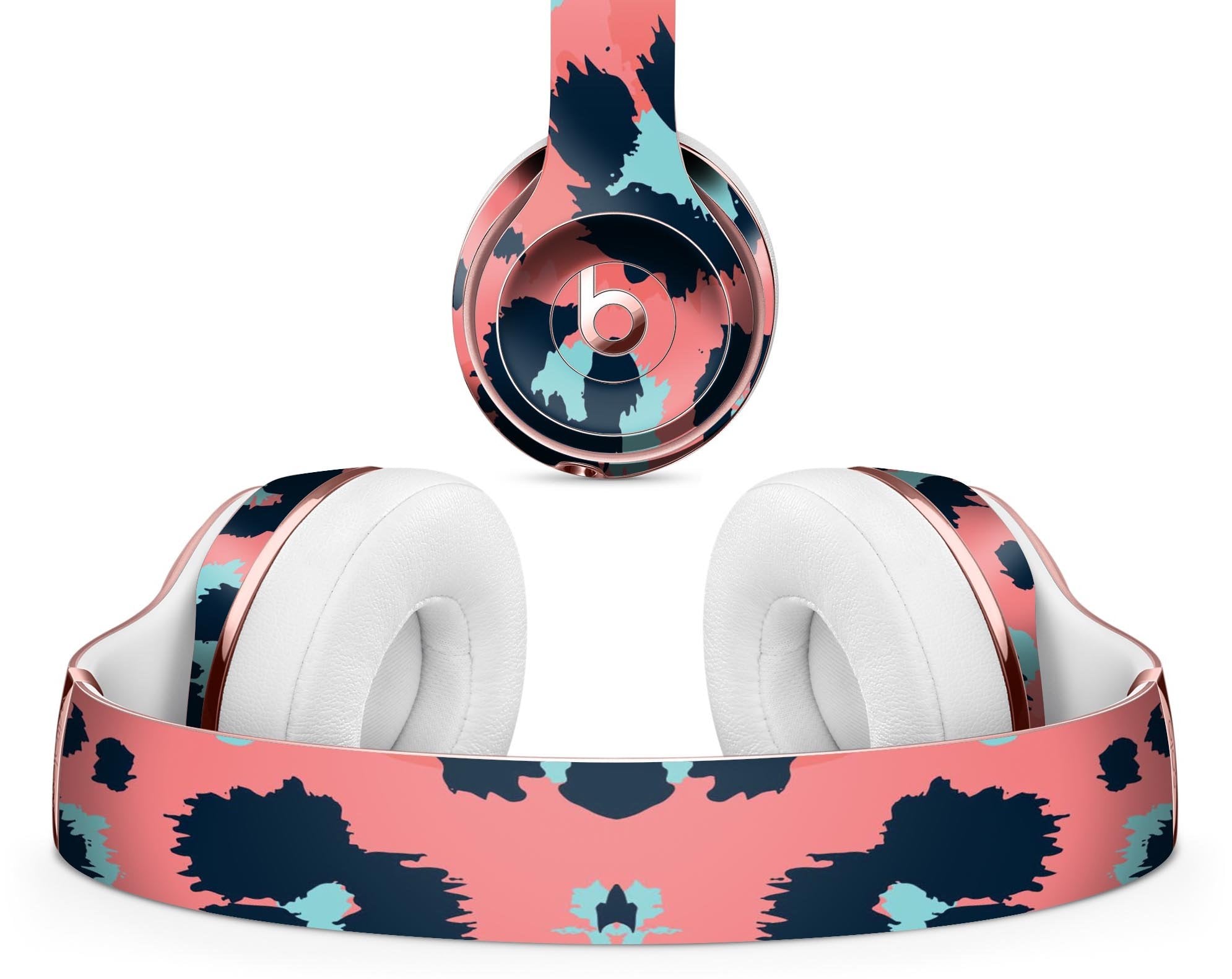Leopard Coral and Teal V23 - Full Body Skin Decal Wrap Kit for Beats