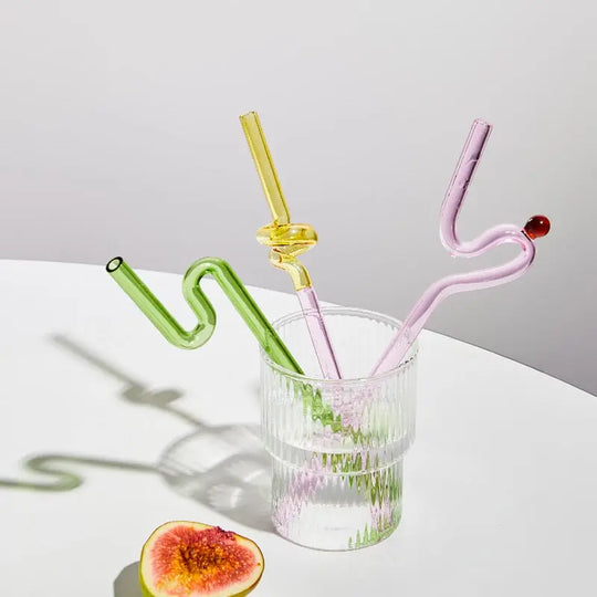 Floriddle Artistry Glass Straws Twist Reusable Straws Heat Resistant - Shakefav.com