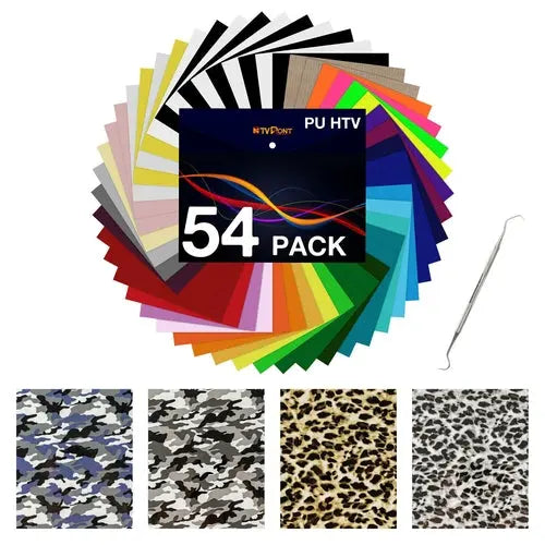 HTVRONT 54pcs 30cm*25cm PU Heat Transfer Vinyl Sheets Multi-color+ - Shakefav.com