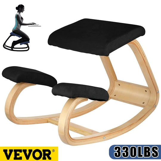 VEVOR Ergonomic Kneeling Chair W/ Thick Cushion Rocking Wood Kneel - Shakefav.com