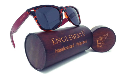 Red Bamboo Tortoise Framed Sunglasses With Wood Case, Artisan Engraved - Shakefav.com