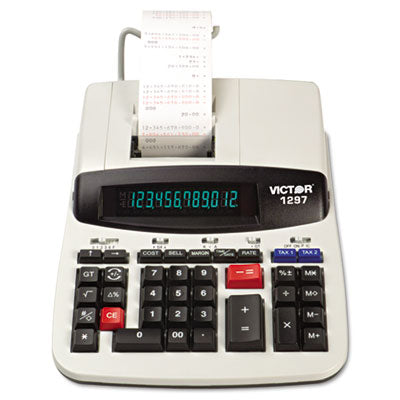 Victor 1297 1297 Desktop Calculator- 12-Digit LCD- Two-Color Printing-