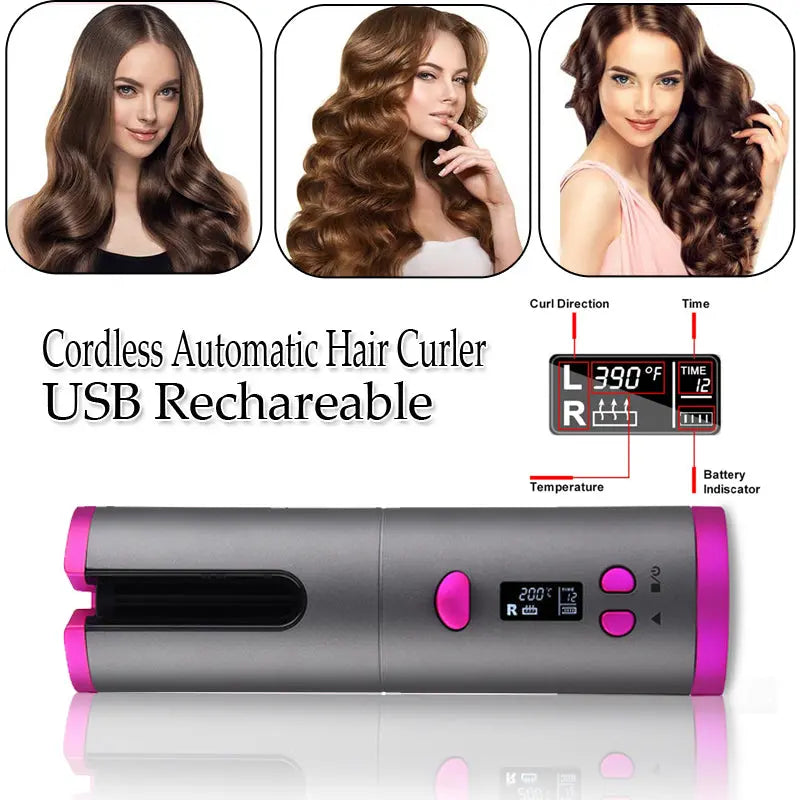 Automatic Hair Curler Curling Iron Wireless Ceramic USB Rechargeable - Shakefav.com