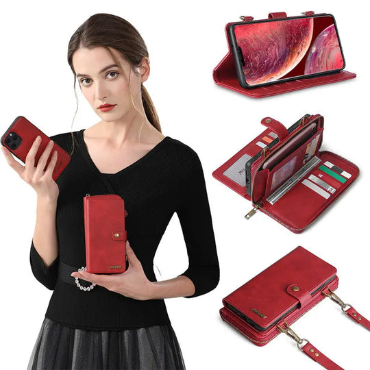 Compatible with Apple, Strong Adsorption Leather Phone Case Maroon Asteria