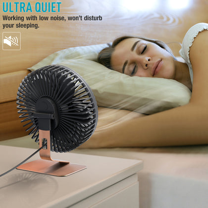 Ventilateur de bureau USB avec flux d'air puissant amélioré avec support de couleur cuivre