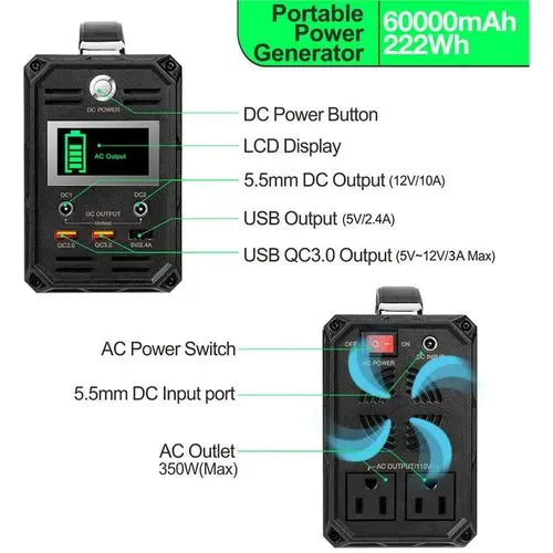 FlashFish 300W Solar Generator 60000mAh Portable Power Station Teal Simba