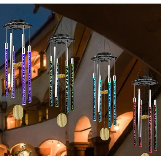 Solar Powered Musical Wind Chime Colorful Bubble Column Garden Decor - Shakefav.com