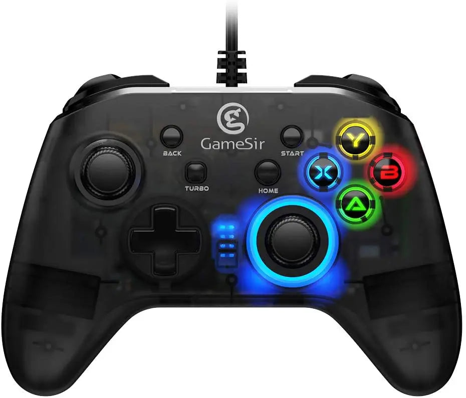 Wired PC Game Controller with LED Backlight with Dual-Vibration Turbo Teal Simba