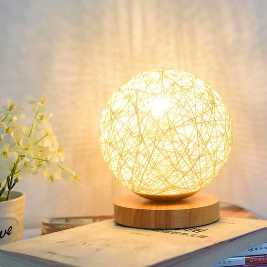 Wood Table Lamp Wood Decorative Bedside Moon Lamp USB Charger - Shakefav.com