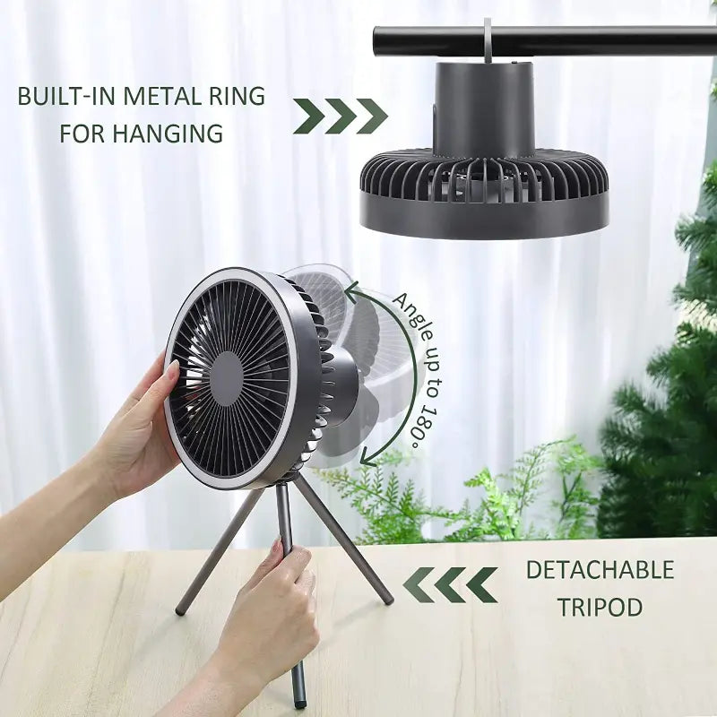 Portable Fan Outdoor Camping Tripod Desktop Fan With Led Light Lilac Milo