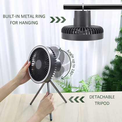 Portable Fan Outdoor Camping Tripod Desktop Fan With Led Light