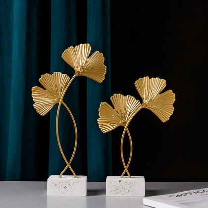 Base en marbre nordique, feuille de Ginkgo, ornements en métal, décoration d'armoire pour la maison 