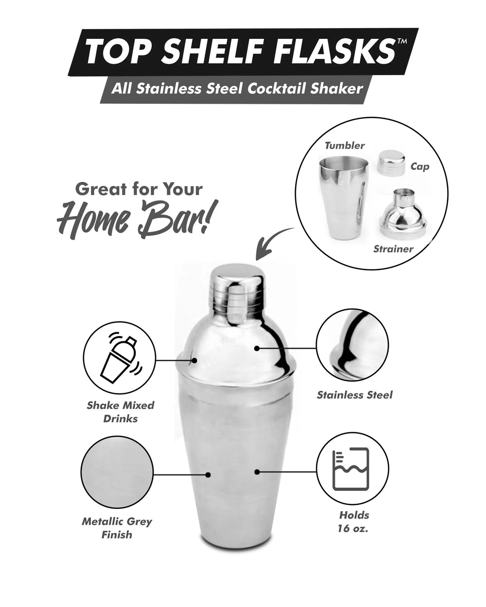 16oz Stainless Steel Cocktail Shaker - Shakefav.com