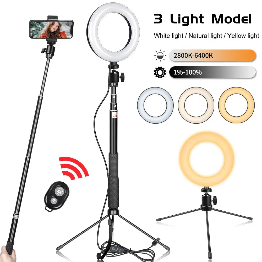 Metal Bracket Selfie Stick Bluetooth Set Ring Light with Gimbal Lilac Milo