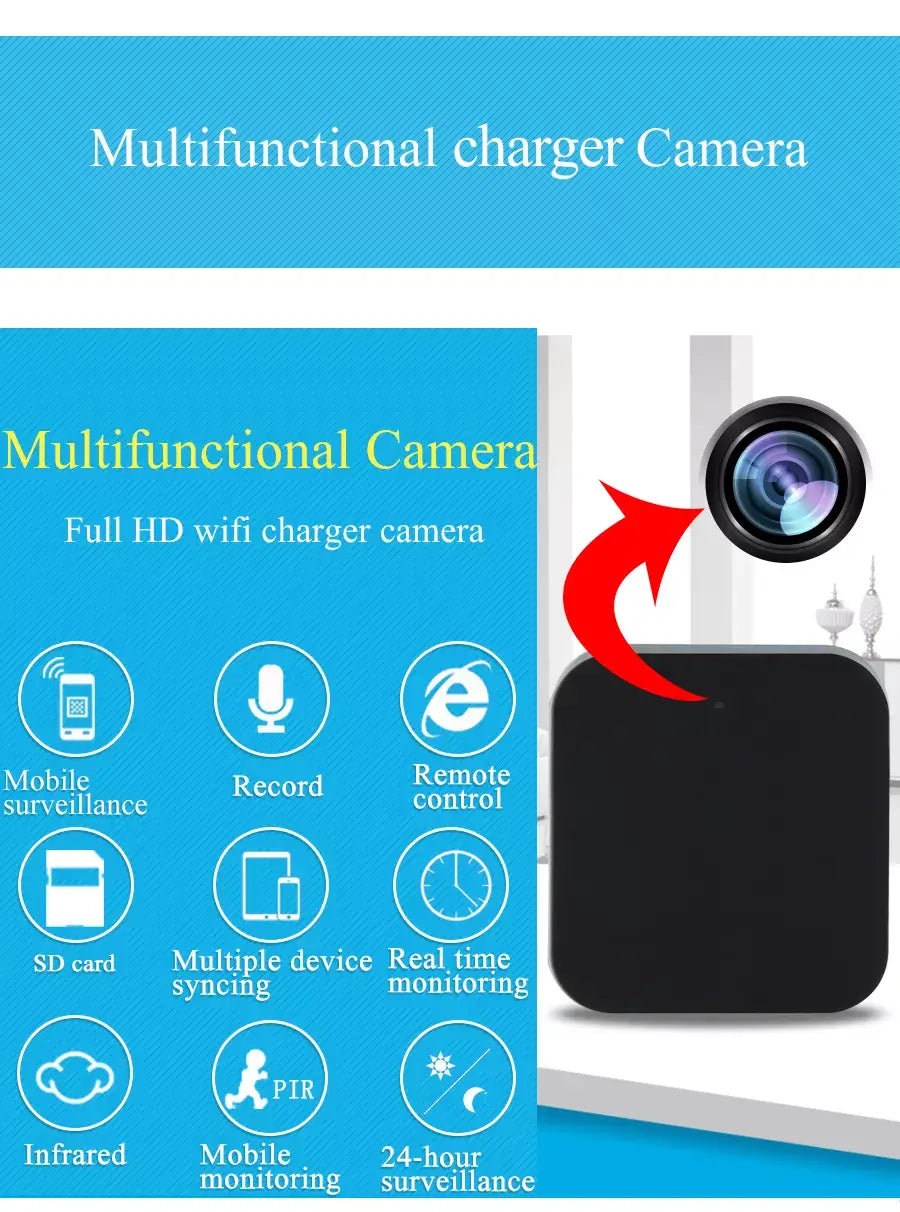 Night Vision 1080P Wifi Nanny Cam Wall Charger Hidden Spy Cameras Lilac Milo