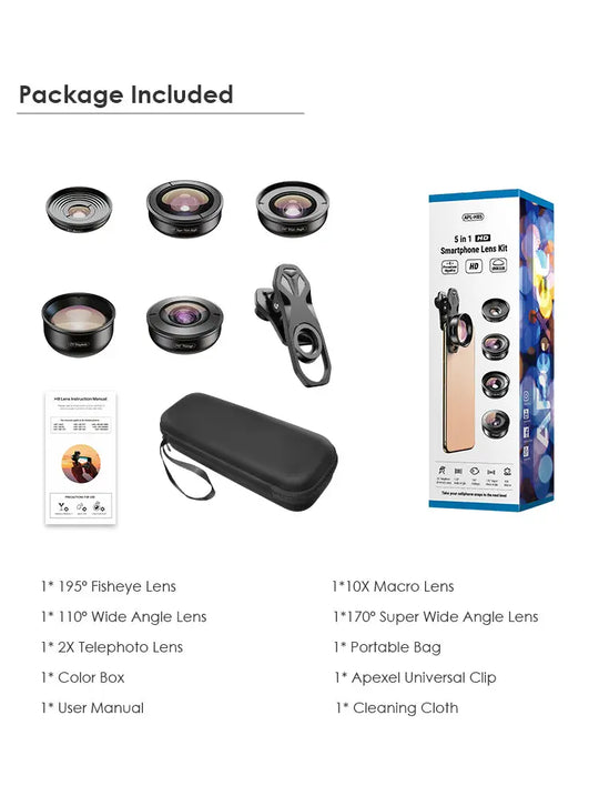 Apexel 4K HD Mobile Phone 5-in-1 Camera Lens Kit - Shakefav.com