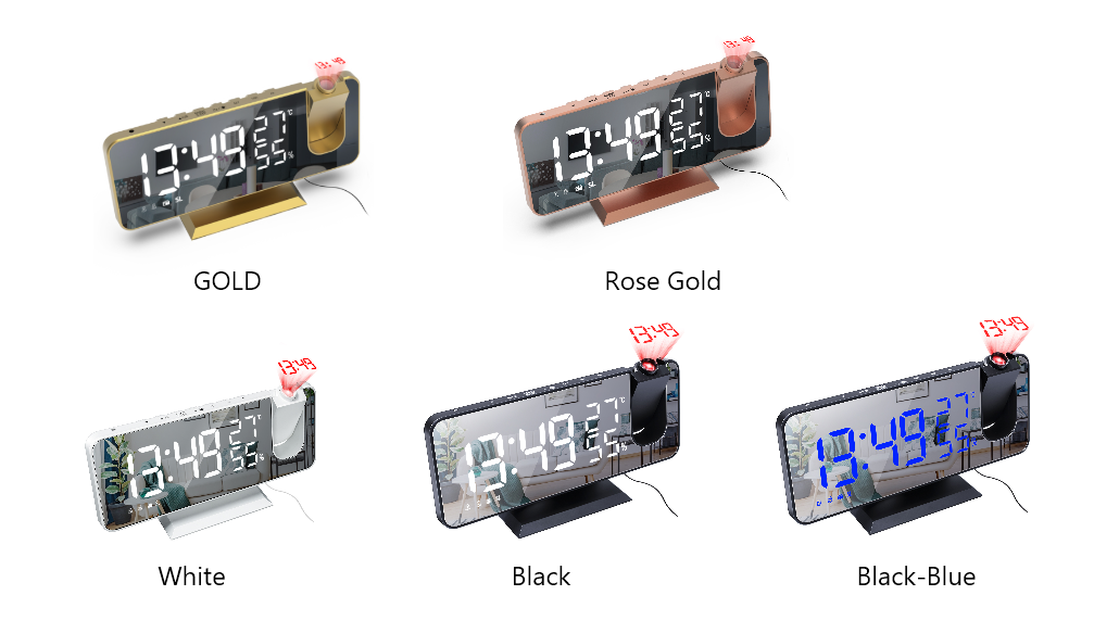 FM Radio LED Digital Smart Time Projector Alarm Clock