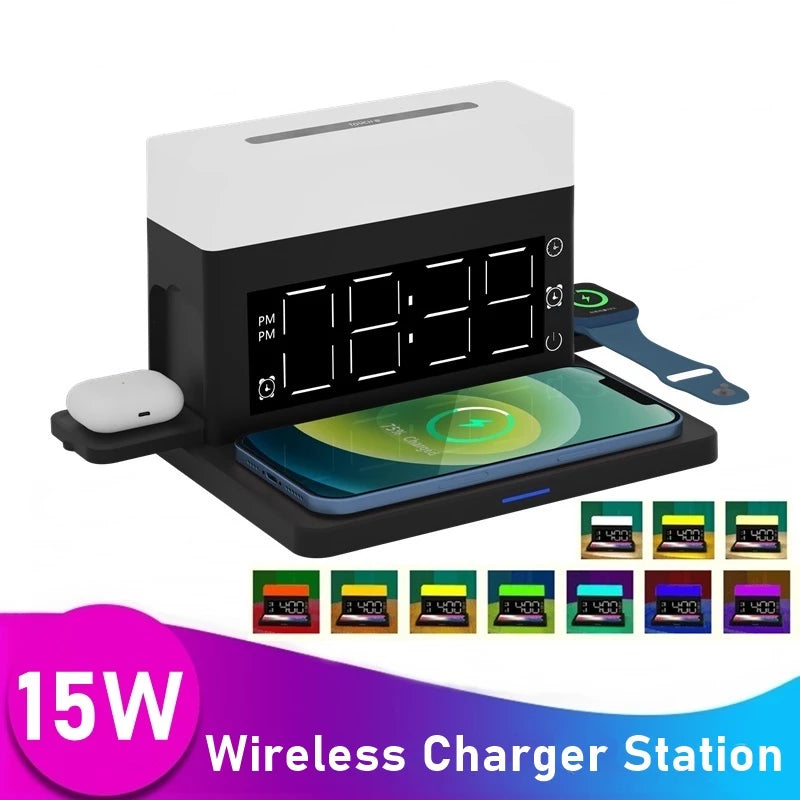 Wireless Charger For Iphone 13 12 11 XS Pro Night Light Alarm Clock Teal Simba