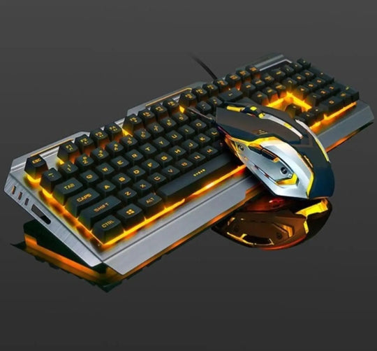 Ninja Dragons Tungsten Gold Metal Frame Gaming Keyboard and Mouse Set Yellow Pandora