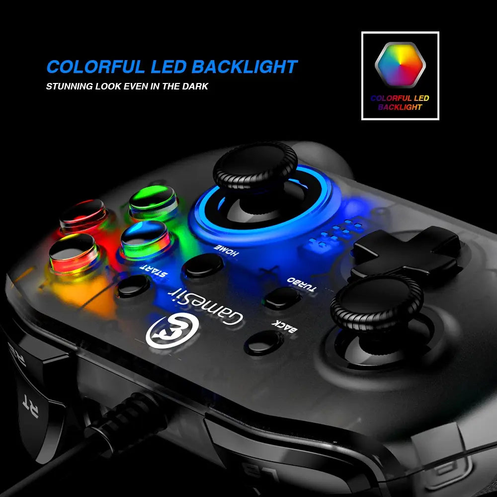 Wired PC Game Controller with LED Backlight with Dual-Vibration Turbo Teal Simba