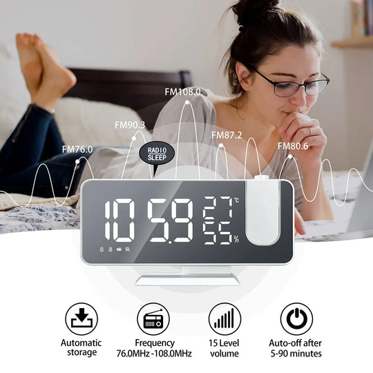 FM Radio LED Digital Smart Time Projector Alarm Clock Lilac Milo