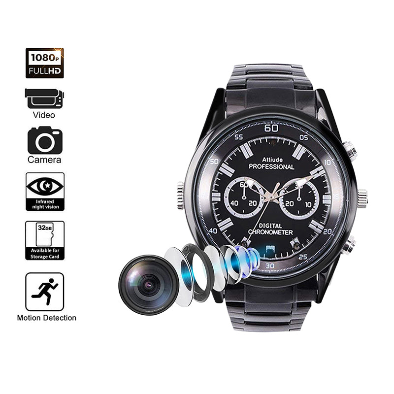 Video Recorder Camera Watch HD 1080P with Night Vision Men's Watch