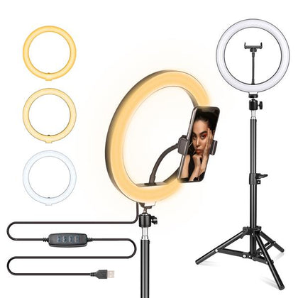 10-inch Ring Light with PTZ Clip Floor Lamp Stand Set