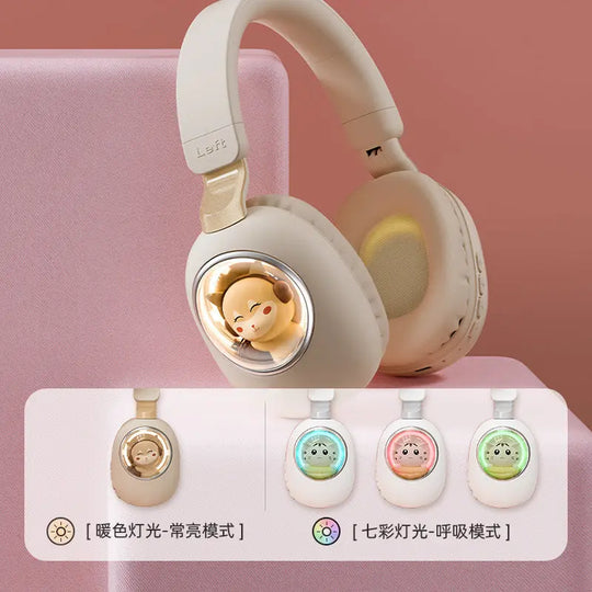 Flash Light Cute Cat Wireless Bluetooth Headphones with Mic Lilac Milo