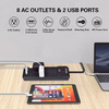 8 prises secteur et 2 ports de chargement USB multiprise