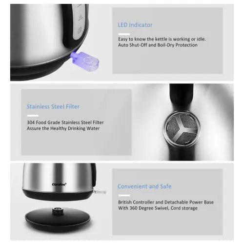 Stainless Steel Inner Pot and Lid Electric Kettle with Water Filter - Shakefav.com