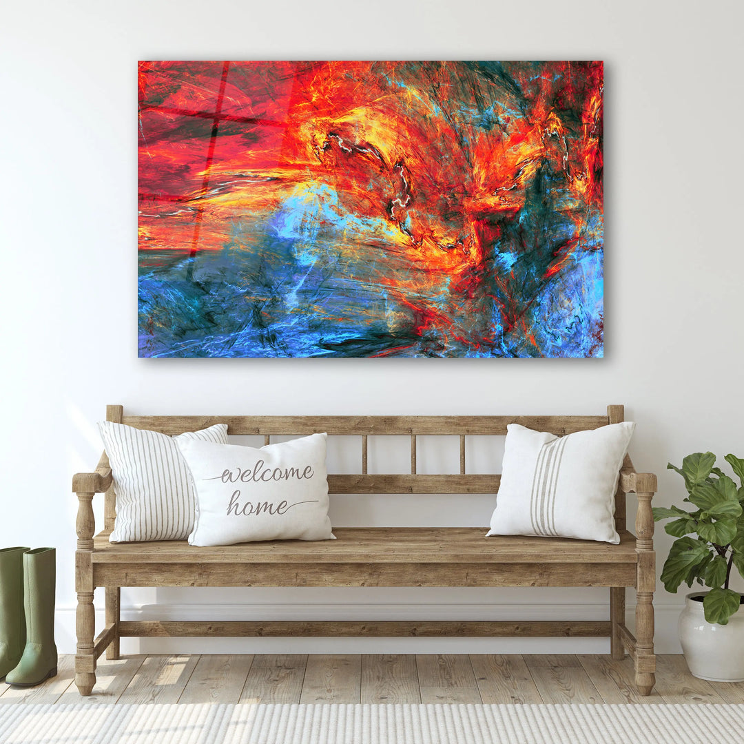 Glass Wall Art Abstract red and blue painting Large Print Wall Art - Shakefav.com