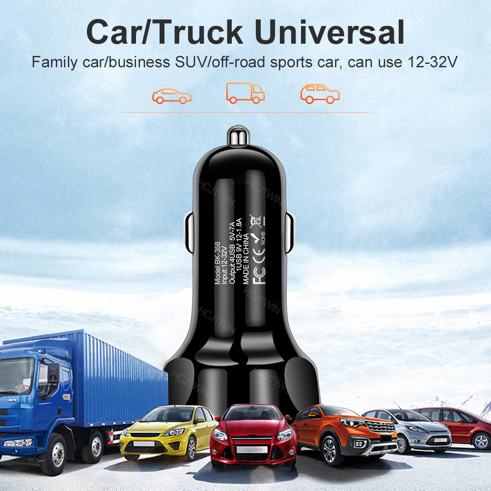 4 USB Car Charger Fast 7A QC3.0 Quick Car Chargr Adapter Lilac Milo