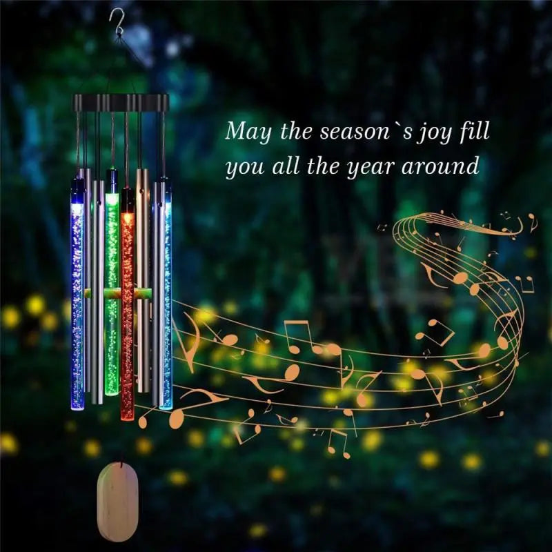 Solar Powered Musical Wind Chime Colorful Bubble Column Garden Decor - Shakefav.com