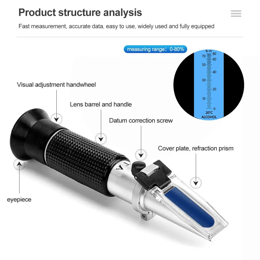 0-80% Alcohol Refractometer ATC Liquor Tester Alcoholometer Teal Simba