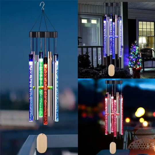 Solar Powered Musical Wind Chime Colorful Bubble Column Garden Decor - Shakefav.com