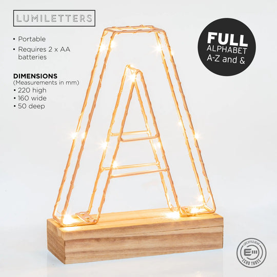 Light Up Letter A Wire Frame Copper Rose Gold Alphabet Light Coffee Hemera