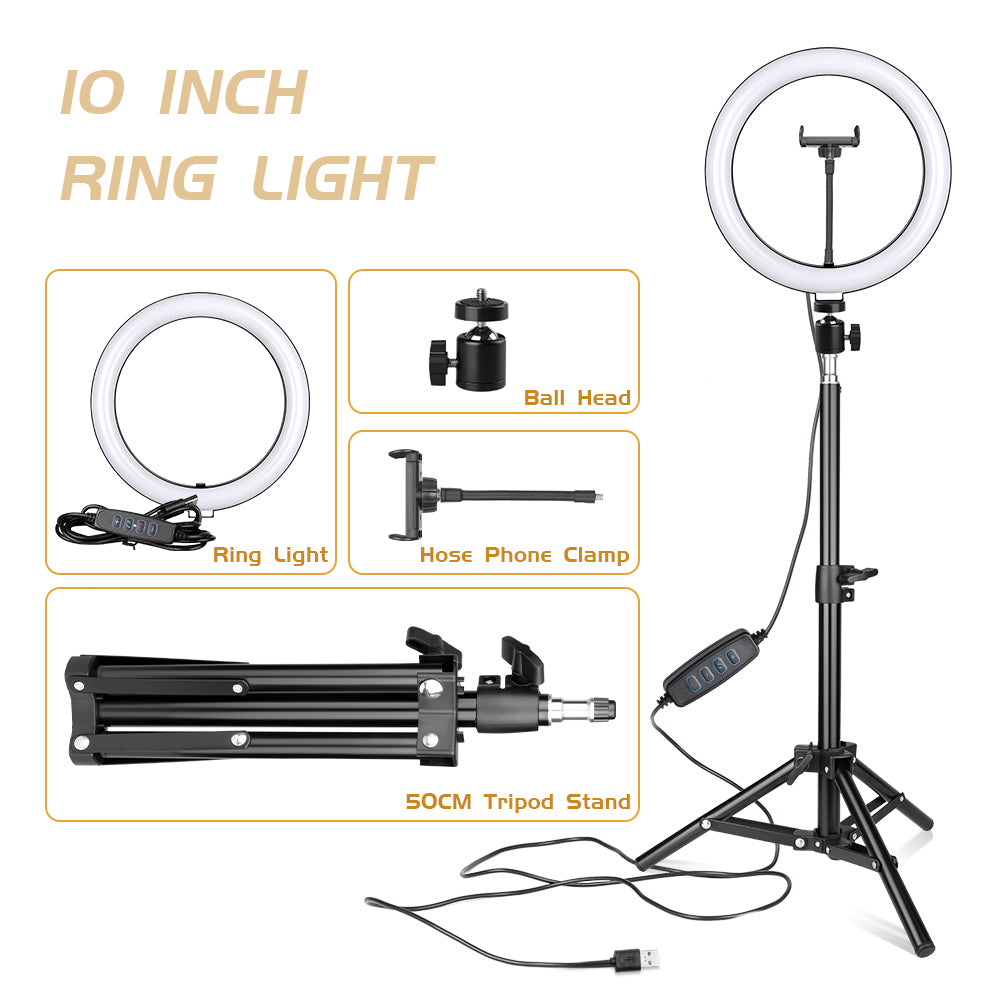 10 inch Ring Light with 50cm Small Floor Lamp Stand Set