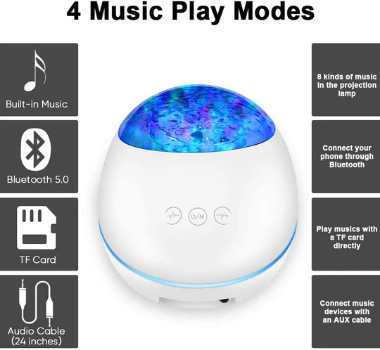 Portable Ocean Wave Projector Night Light Bluetooth Music Player Lilac Milo