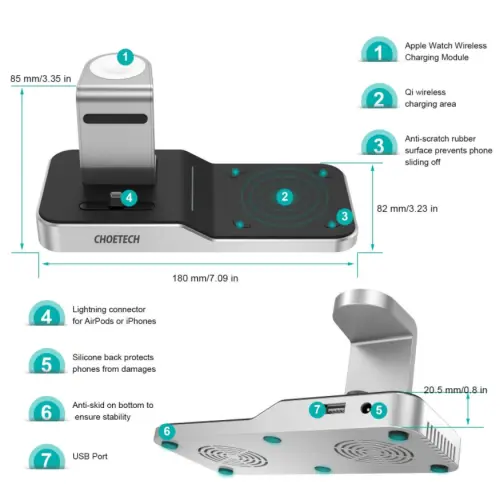 Apple Watch Charger Stand MFi Certified 4 in 1 Wireless Charging Teal Simba