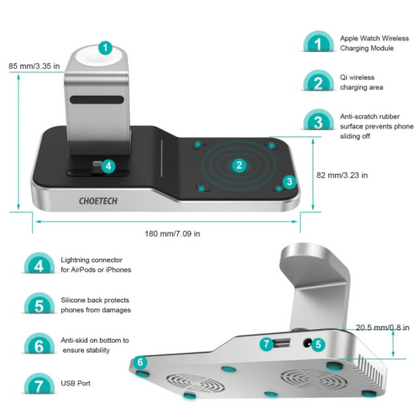 Support de chargeur Apple Watch certifié MFi, chargement sans fil 4 en 1