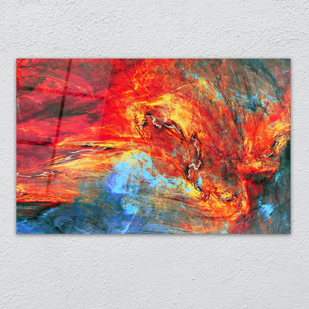 Glass Wall Art Abstract red and blue painting Large Print Wall Art - Shakefav.com