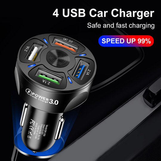 4 USB Car Charger Fast 7A QC3.0 Quick Car Chargr Adapter Lilac Milo