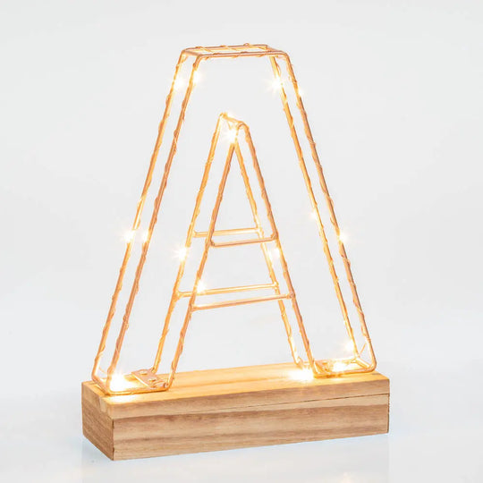 Light Up Letter A Wire Frame Copper Rose Gold Alphabet Light Coffee Hemera