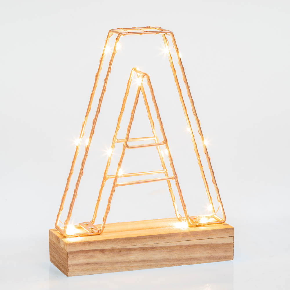 Light Up Letter A Wire Frame Copper Rose Gold Alphabet Light