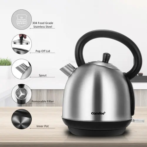 Stainless Steel Inner Pot and Lid Electric Kettle with Water Filter - Shakefav.com