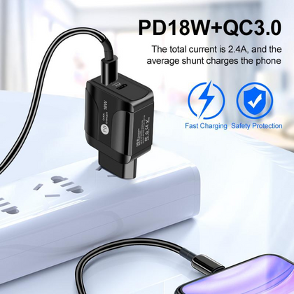 Chargeur de téléphone portable à charge rapide compatible PD18W QC 3.0